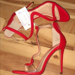 Red with clear sandal heels